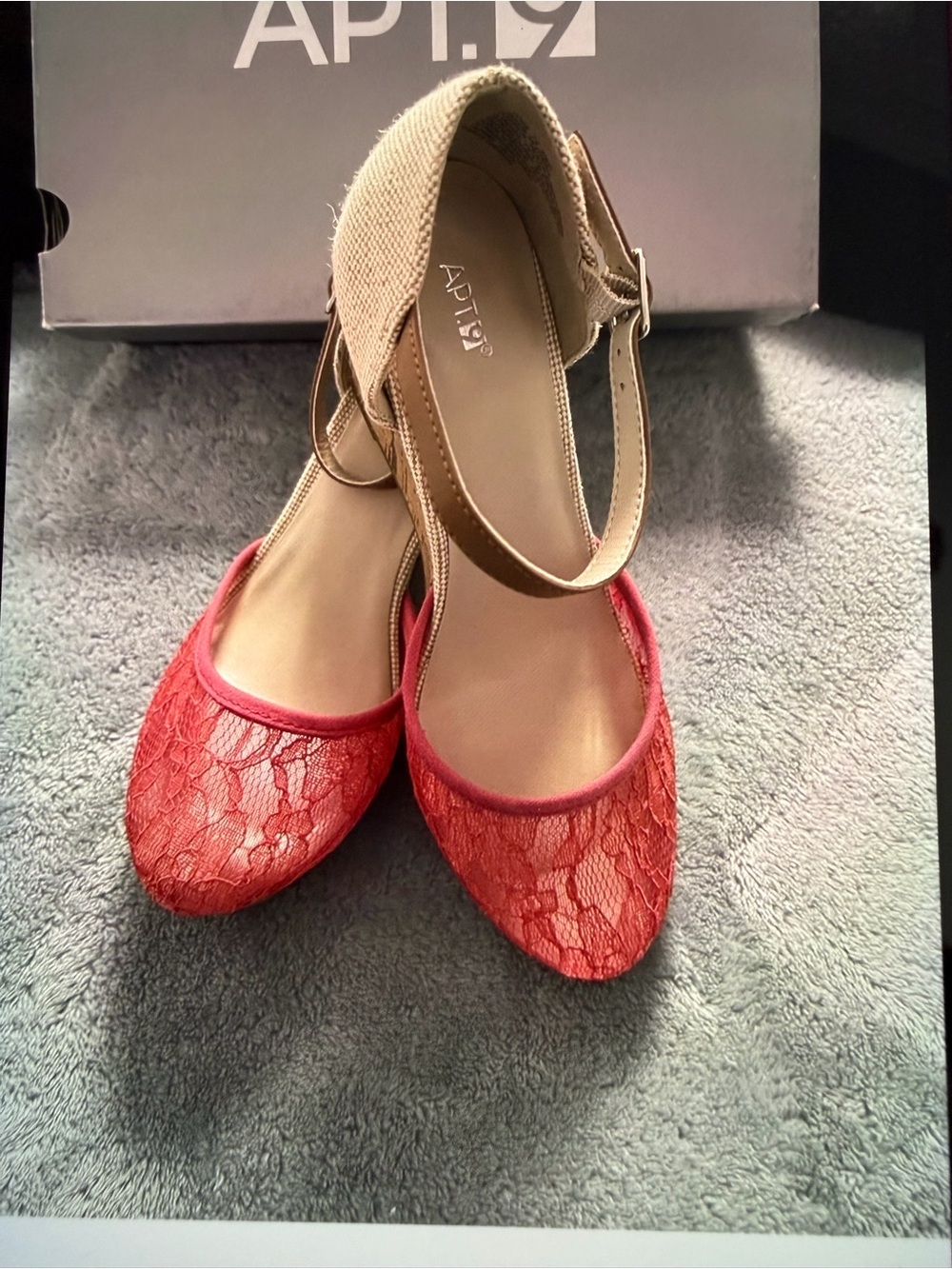 Apt. 9 Red Lace Flats with Tan Ankle Strap
